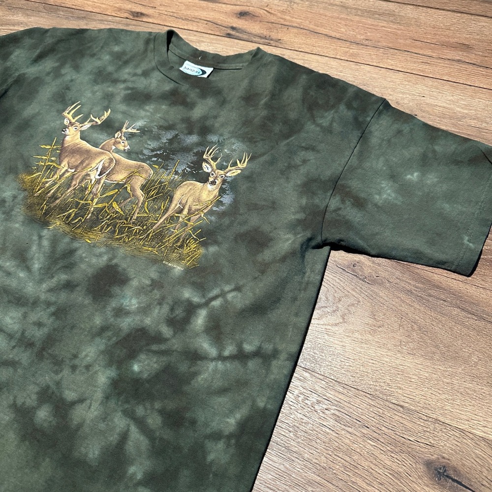 Vintage 2002 Banzai Green Tie Dye Deer Graphic T Shirt Mens XL